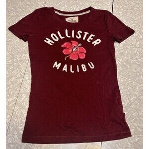 Y2K Women's Hollister Malibu fitted baby T floral burgundy size XS